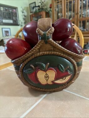 VTG Handpainted Apple Basket Decorative Accent